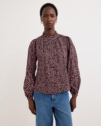 Oliver Bonas - Brown & Pink Polka Dot Frill Neck Cotton Blouse, Size 18 - Lyst