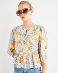 Oliver Bonas - Blue Floral & Print Peplum Blouse, Size 10 - Lyst
