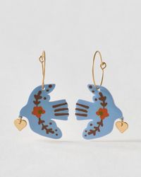 Oliver Bonas - Luma Enamel Dove Wire Hoop Earrings - Lyst