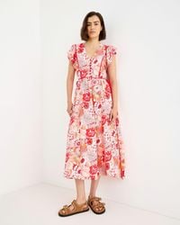 Oliver Bonas - & Orange Floral V-neck Tie Waist Midi Dress, Size 16 - Lyst