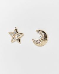 Oliver Bonas - Cassiel Faux Pearl Mismatch Star & Moon Stud Earrings - Lyst