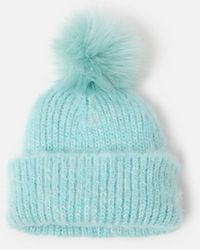 Oliver Bonas - Aqua Fluffy Pom Pom Bobble Hat - Lyst