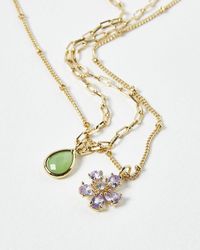 Oliver Bonas - Robin Stone & Flower Drop Double Row Layered Pendant Necklace - Lyst