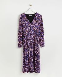 Oliver Bonas - Abstract Animal Print Purple Midi Dress, Size 6 - Lyst