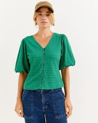 Oliver Bonas - Textured Button Up Puff Sleeve Top, Size 12 - Lyst