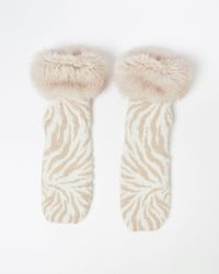 Oliver Bonas - Zebra Stripes White Slipper Socks, Size Small/medium - Lyst