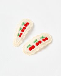Oliver Bonas - Effa Cherry Embroidered Lace Hair Clips Set Of Two - Lyst