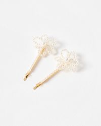 Oliver Bonas - Primrose Faux Pearl Flower Hair Slides Set Of Two - Lyst