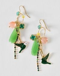 Oliver Bonas - Ria Bird & Bead Charm Drop Earrings - Lyst