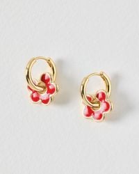 Oliver Bonas - Dara Enamel Flower Charm Hoop Earrings - Lyst