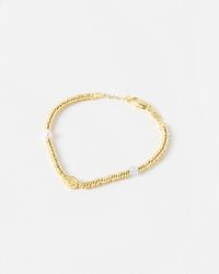 Oliver Bonas - Sora Shell, Pearl & Aquamarine Textured Beaded Bracelet - Lyst