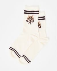 Oliver Bonas - Ecru Cream Cat Ribbed Sporty Ankle Socks - Lyst