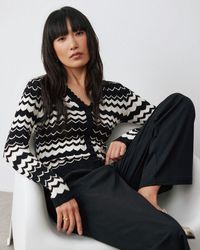 Oliver Bonas - Monochrome Wavy Stripe Collared Knitted Top - Lyst