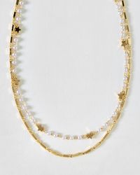 Oliver Bonas - Maeve Tone Star & Faux Pearl Layered Necklace - Lyst