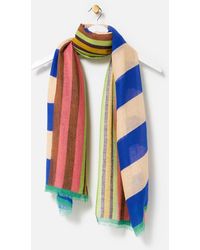 Oliver Bonas - Blue & Cream Striped Linen Blend Lightweight Scarf - Lyst