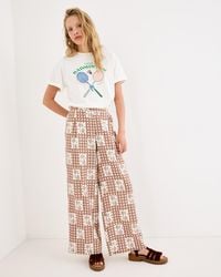 Oliver Bonas - Gingham Badminton Print Cropped Wide Leg Trousers, Size 10 - Lyst