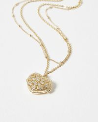 Oliver Bonas - Melanie Heart Locket Gold Layered Pendant Necklace - Lyst