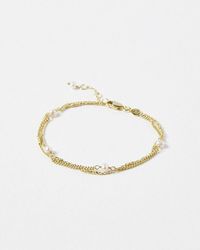 Oliver Bonas - Isla Double Row Freshwater Pearl Gold Plated Chain Bracelet - Lyst