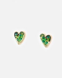 Oliver Bonas - Becca Green Stone Cluster Statement Heart Earrings - Lyst