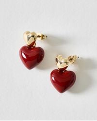 Oliver Bonas - Marjorie & Gold Tone Heart Drop Earrings - Lyst