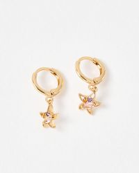 Oliver Bonas - Mira Starfish & Stone Huggie Hoop Earrings - Lyst