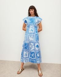 Oliver Bonas - & White Summer Tile Print Poplin Tiered Midi Dress, Size 6 - Lyst