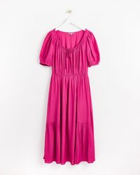 Oliver Bonas - Textured Pink Tiered Midi Dress, Size 6 - Lyst