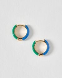 Oliver Bonas - Emma Green & Enamel Inlay Huggie Hoop Earrings - Lyst