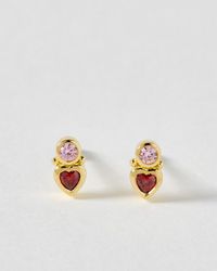 Oliver Bonas - Milena Pink Cubic Zirconia & Heart Stud Earrings - Lyst