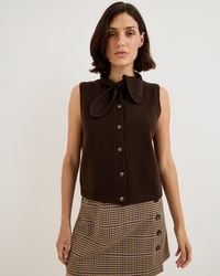Oliver Bonas - Brown Tie Neck Button Up Knitted Vest, Size 10 - Lyst