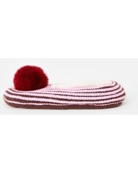 Oliver Bonas - Pink & Brown Striped Knitted Pom Pom Slippers - Lyst