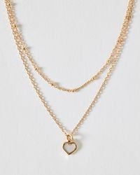 Oliver Bonas - Ottilie Mother Of Pearl Mini Heart Pendant Double Row Necklace - Lyst