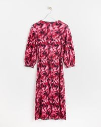 Oliver Bonas - Abstract Animal Print Pink Pleated Midi Dress, Size 6 - Lyst