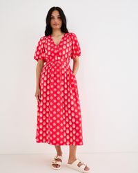 Oliver Bonas - & Pink Polka Dot V-neck Midi Dress, Size 10 - Lyst