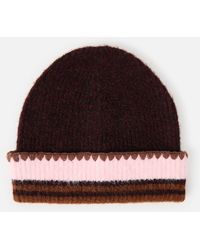 Oliver Bonas - Chocolate & Pink Striped Knitted Beanie Hat - Lyst