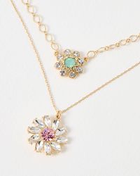 Oliver Bonas - Zinnia Flower Layered Pendant Necklace - Lyst