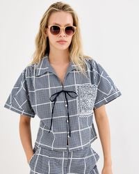 Oliver Bonas - & White Gingham Embroidered Short Sleeve Shirt, Size 12 - Lyst