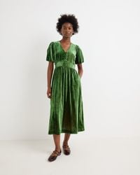 Oliver Bonas - Velvet V-neck Puff Sleeve Midi Dress, Size 20 - Lyst
