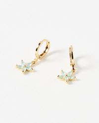 Oliver Bonas - Herba Mint Flower Drop Huggie Earrings - Lyst