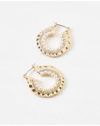 Oliver Bonas - Elodie Faux Pearl & Stone Gold Tone Hoop Earrings - Lyst