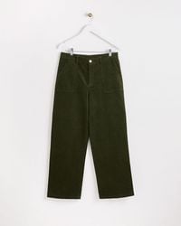 Oliver Bonas - Olive Green Wide Leg Scalloped Pocket Corduroy Trousers, Size 6 - Lyst
