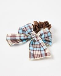 Oliver Bonas - Lillia Blue & Brown Checked Bow Scrunchie - Lyst