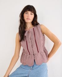 Oliver Bonas - Burgundy Gingham Sleeveless Cotton Peplum Top, Size 12 - Lyst