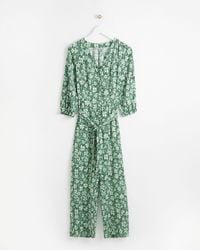 Oliver Bonas - Floral Print Textured Green Jumpsuit, Size 6 - Lyst