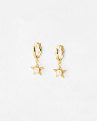 Oliver Bonas - Arista Pearl & Star Charm Drop Hoop Earrings - Lyst