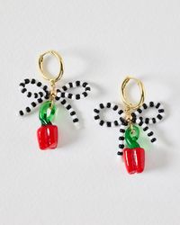 Oliver Bonas - Azra Bow Chilli Charm Drop Hoop Earrings - Lyst