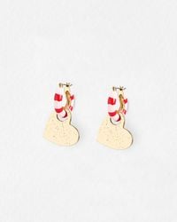 Oliver Bonas - Quinn & Red Enamel Striped Heart Hoop Earrings - Lyst