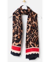 Oliver Bonas - Brown Leopard Print & Stripe Knitted Scarf - Lyst