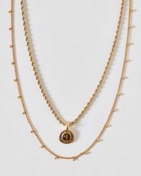 Oliver Bonas - Rivah Tiger's Eye & Gold Tone Pendant Layered Necklace - Lyst