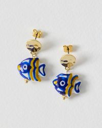 Oliver Bonas - Donya Stripe Fish Charm Drop Hammered Stud Earrings - Lyst